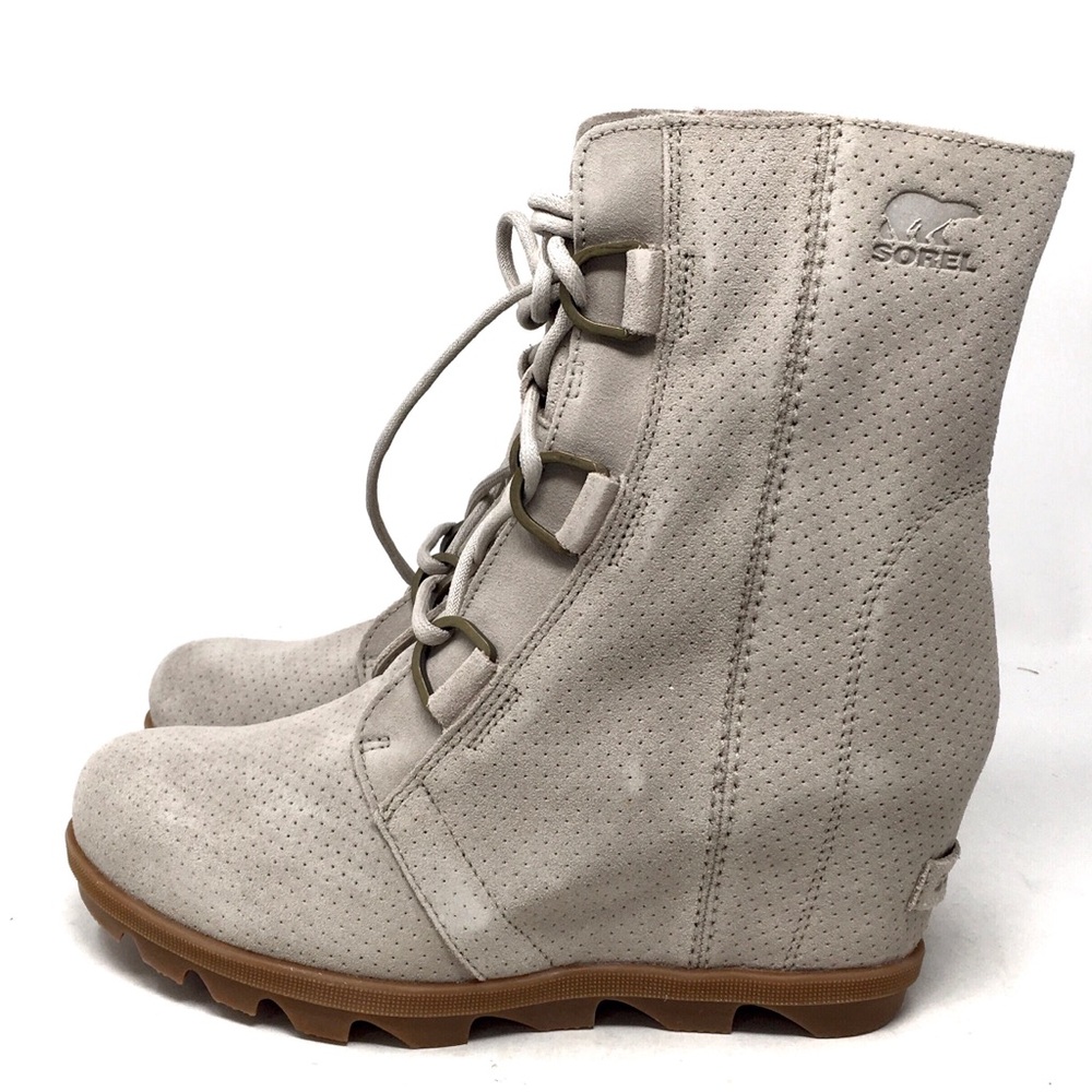 🔴 SOLD Sorel Joan Of Arctic Wedge II Waterproof Suede Perforated Gray Boots 9M - Picture 4 of 11